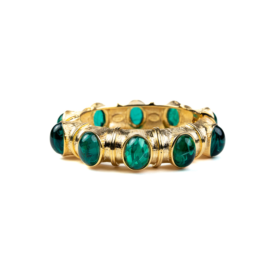 Gold with Flawed Emerald Hinged Bracelet