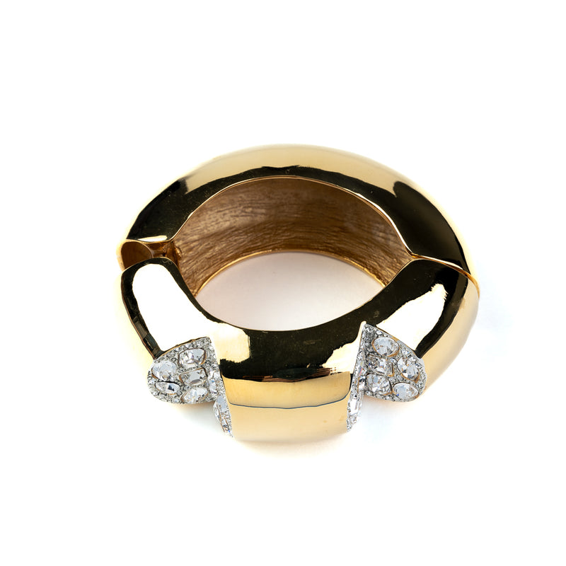 Polished Gold Hinged Bracelet with Crystal Wedges
