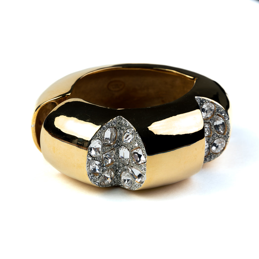 Polished Gold Hinged Bracelet with Crystal Wedges