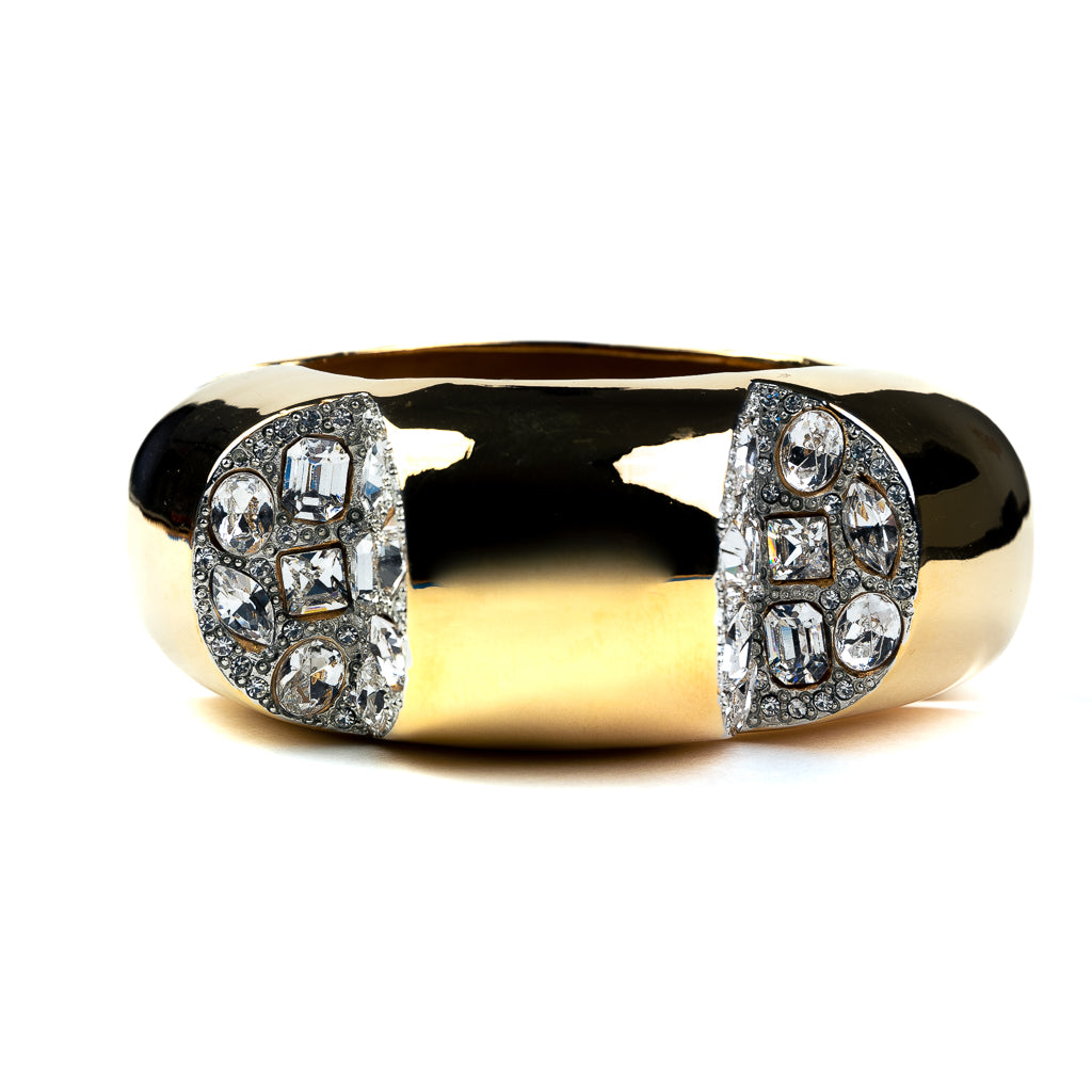 Polished Gold Hinged Bracelet with Crystal Wedges