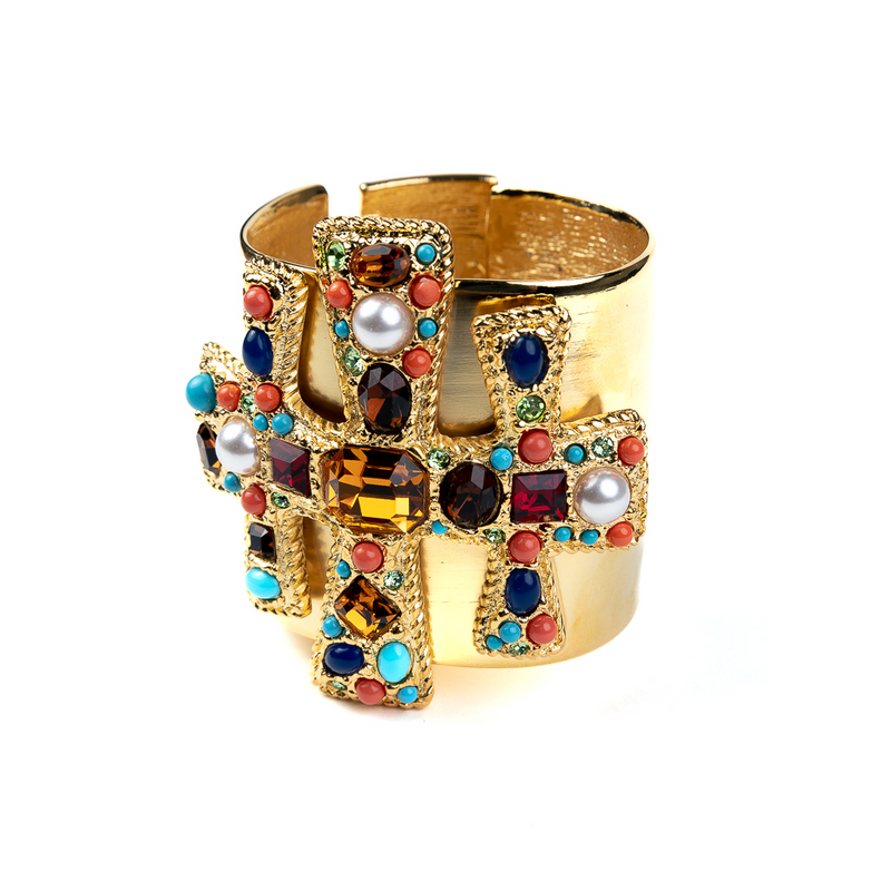 Gold and Multicolor Gem Cuff Bracelet