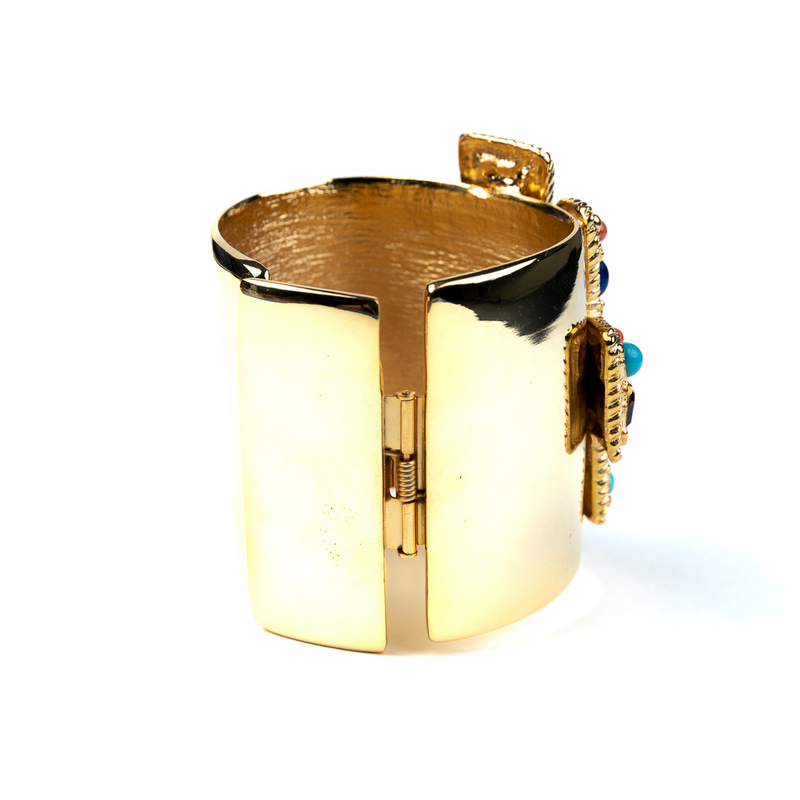 Gold and Multicolor Gem Cuff Bracelet