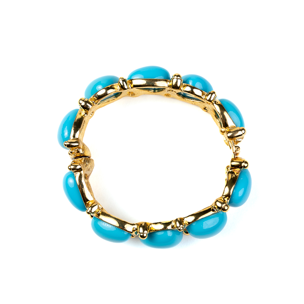 Turquoise and Gold Hinged Bracelet