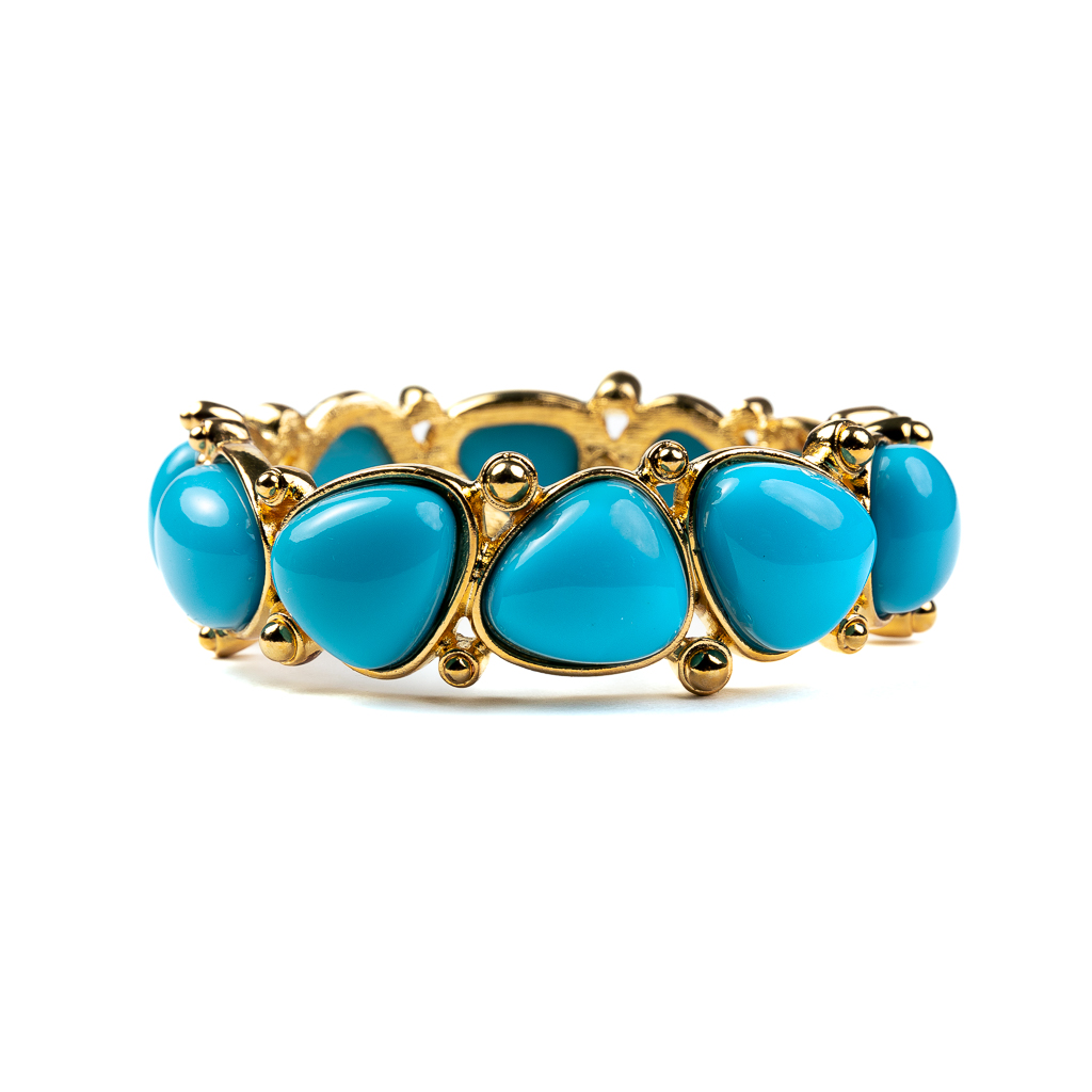 Turquoise and Gold Hinged Bracelet