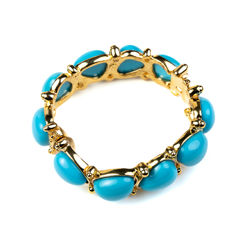 Turquoise and Gold Hinged Bracelet