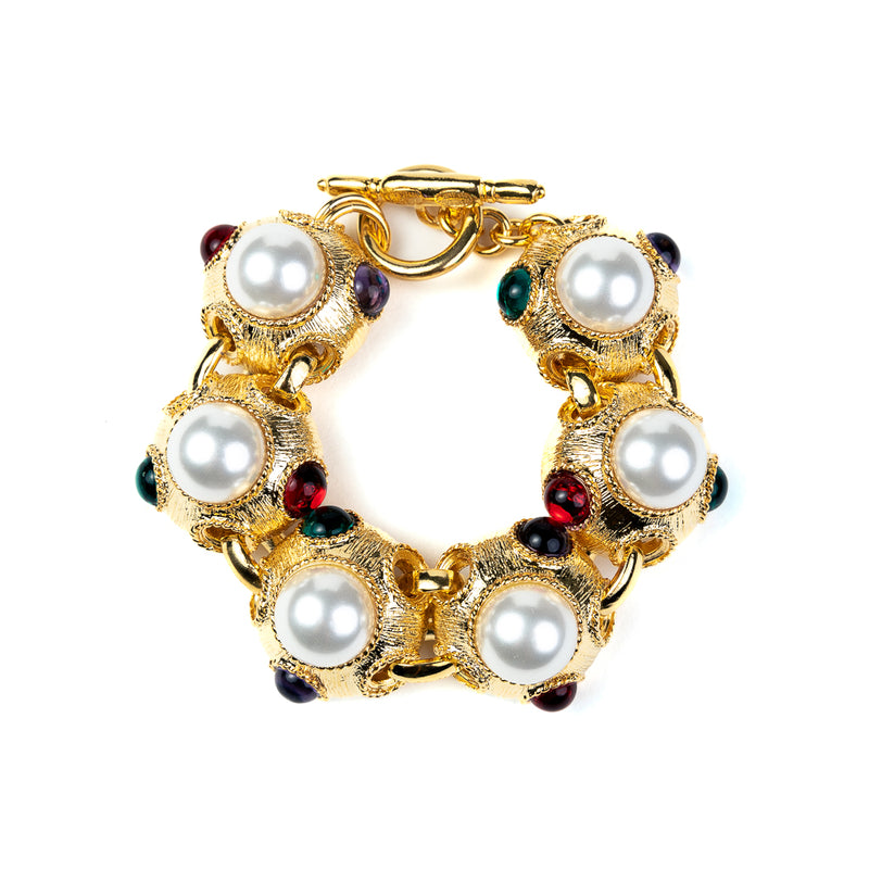 Multicolored Gemstone & Pearl Toggle Bracelet