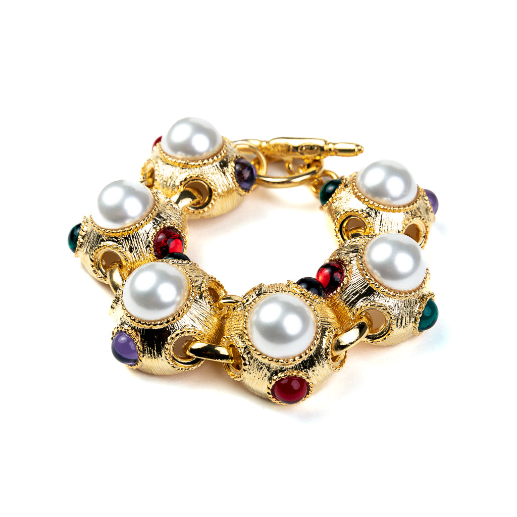 Multicolored Gemstone & Pearl Toggle Bracelet