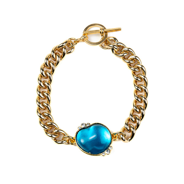 Gold Chain Bracelet with Aqua and Crystal Toggle