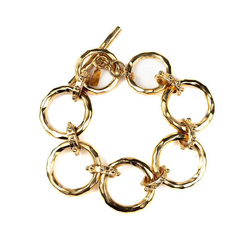Gold Hammered Open Circles Bracelet