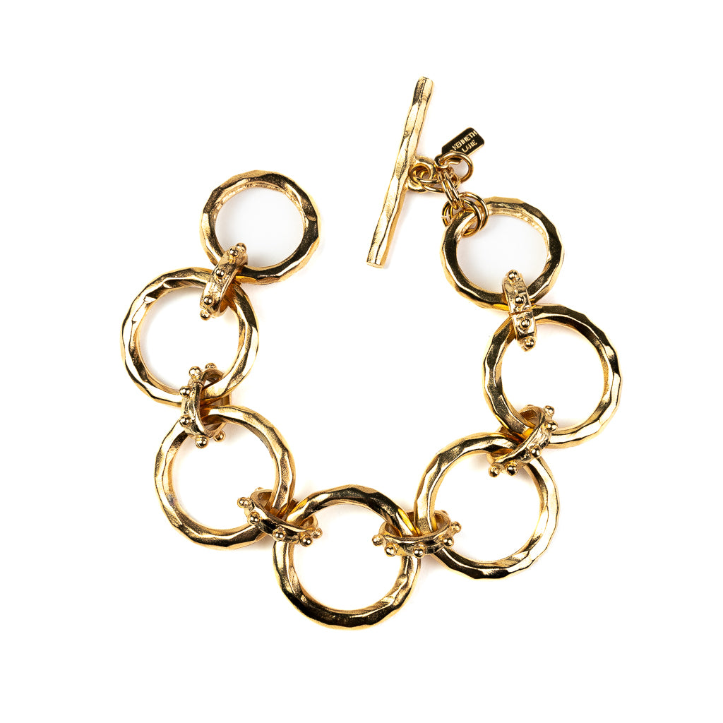 Gold Hammered Open Circles Bracelet