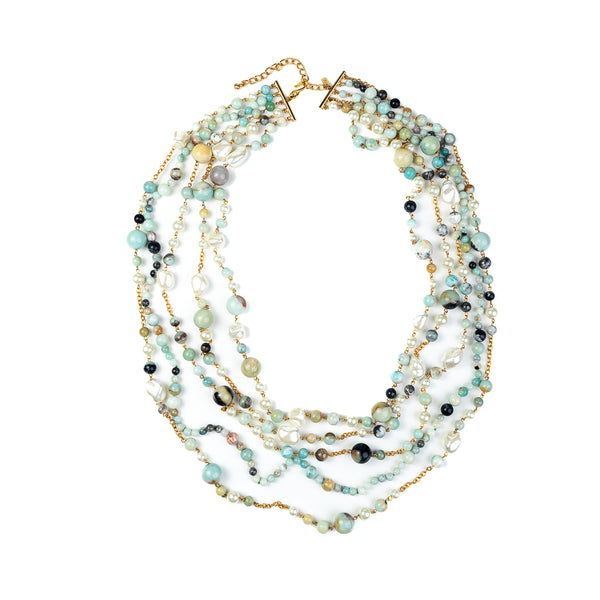 Amazonite and Mother of Pearl Link Necklace