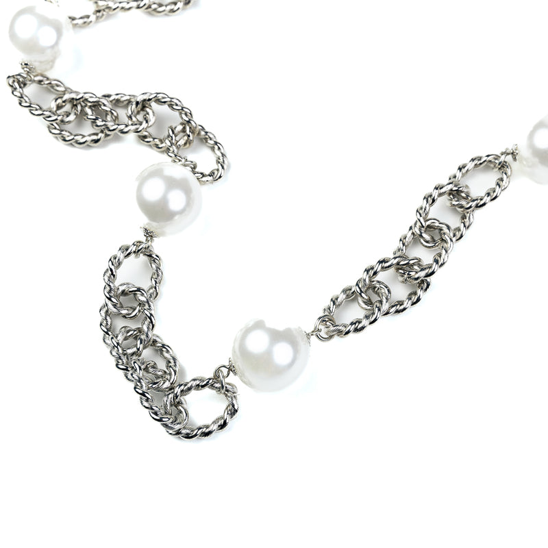 Silver and Pearl Link Necklace