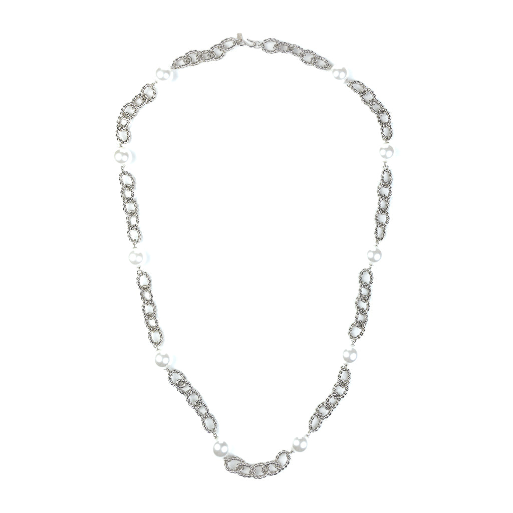 Silver and Pearl Link Necklace