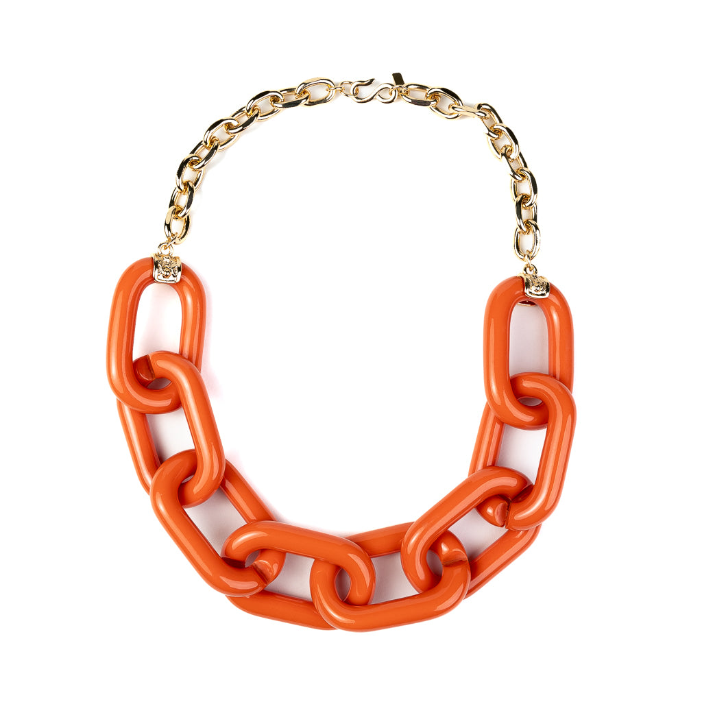 Gold Chain with Coral Resin Link Necklace