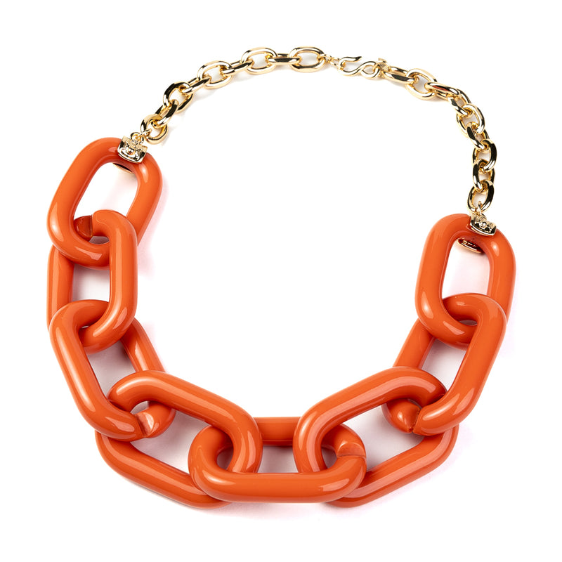 Gold Chain with Coral Resin Link Necklace