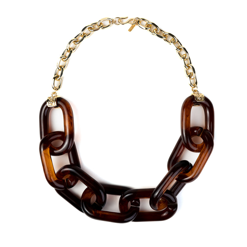 Gold Chain with Tortoise Resin Link Necklace