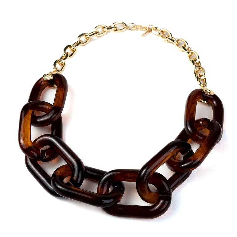 Gold Chain with Tortoise Resin Link Necklace