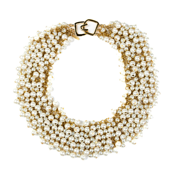 Gold and Pearl Cluster Bib Necklace