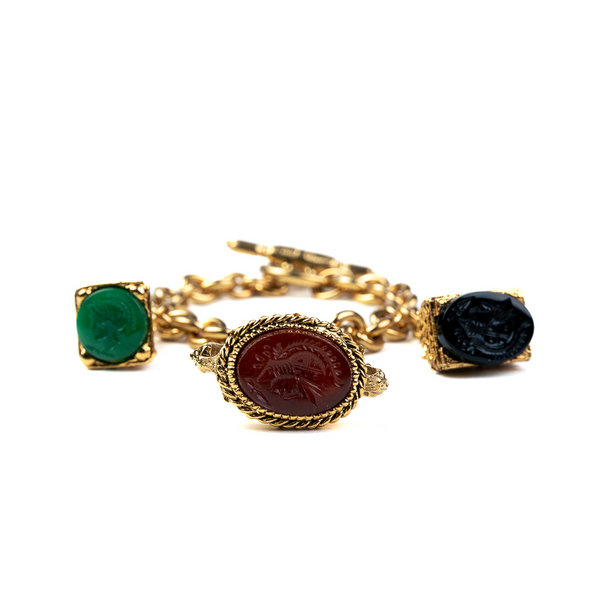 Antique Gold Chain Bracelet with Multicolor Charms