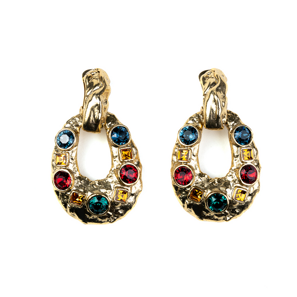 Gold Clip Earrings with Gemstones