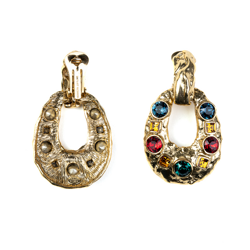 Gold Clip Earrings with Gemstones