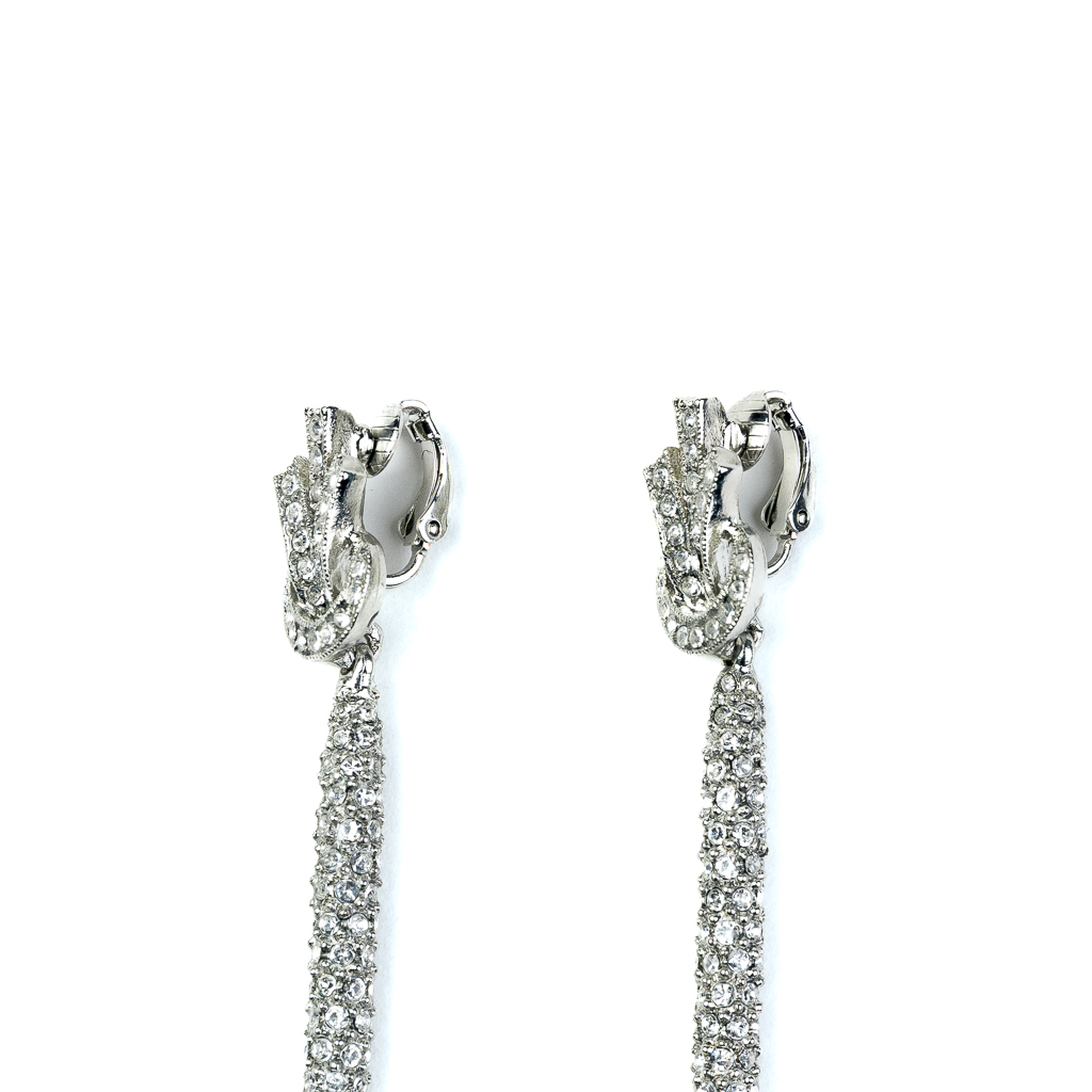 Pearl Bottom Rhinestone Drop Clip On Earrings