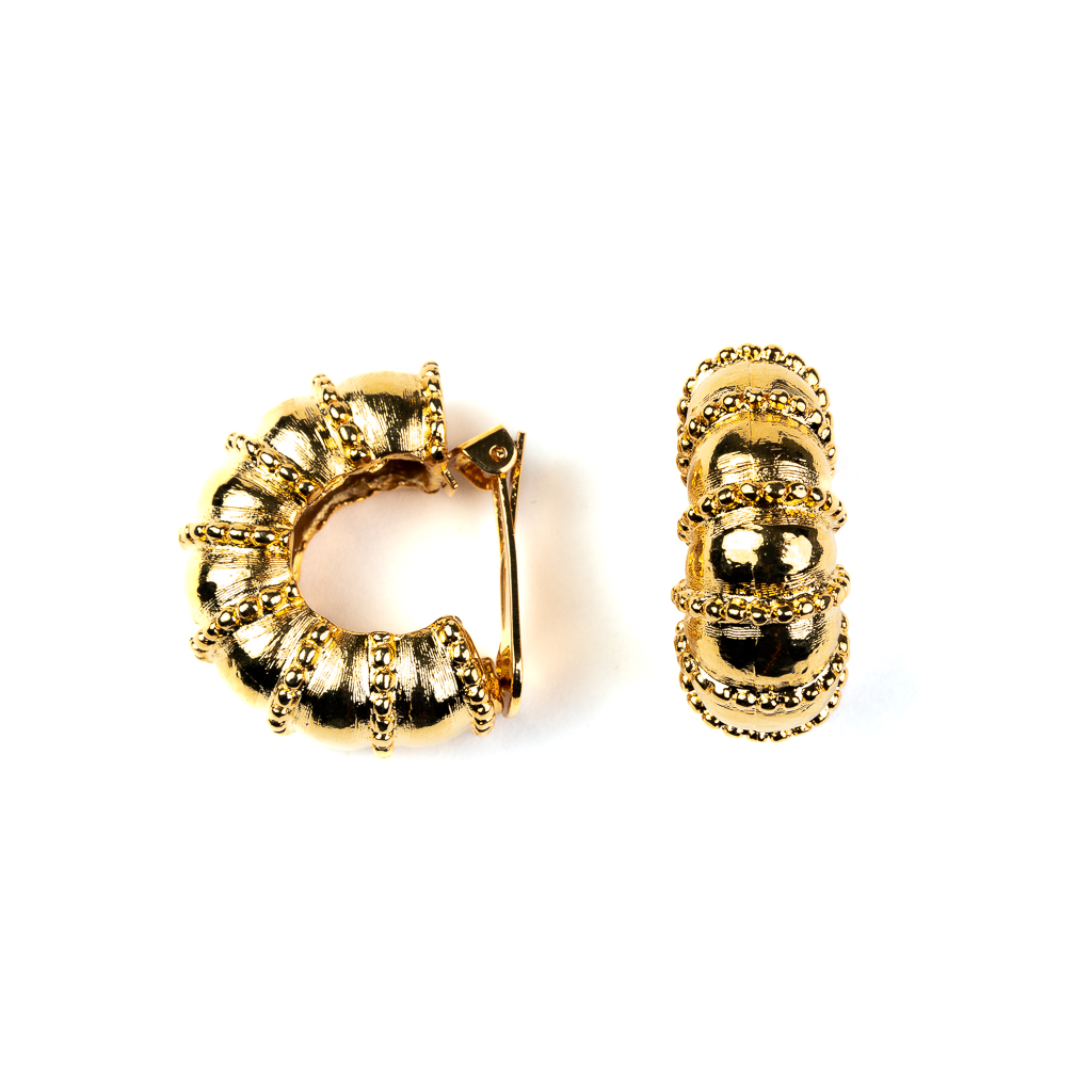 Gold Texture Hoop Clip Earrings