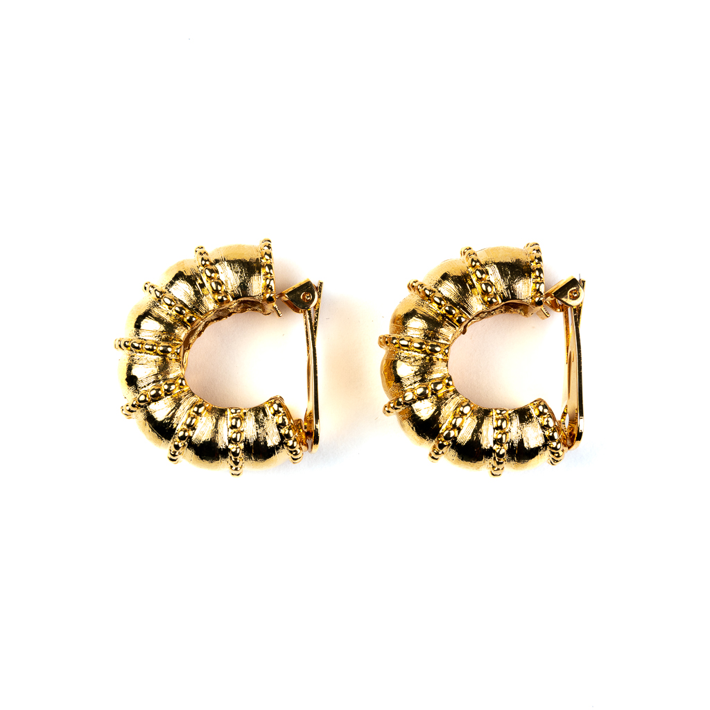 Gold Texture Hoop Clip Earrings