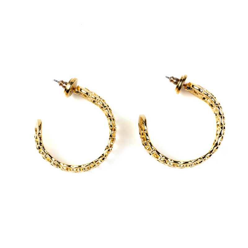 Gold Hearts Pierced Hoop Earrings