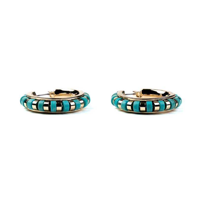 Gold Hoop Earrings with Turquoise Stones