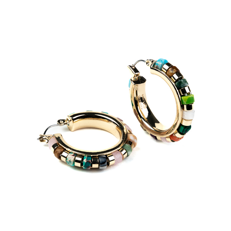 Gold Hoop Earrings with Multicolored Stones