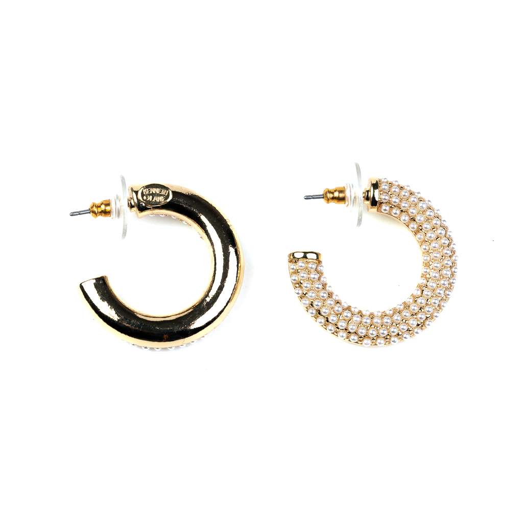 Polished Gold and Pearl Hoop Earring