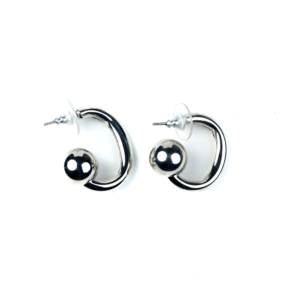 Silver Hoop with Ball End Post Earrings