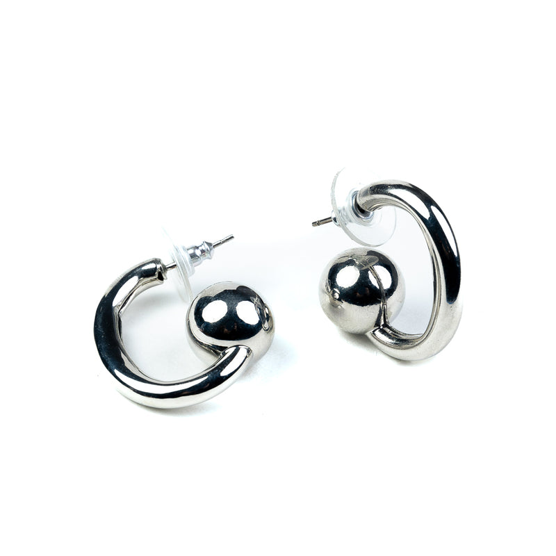 Silver Hoop with Ball End Post Earrings