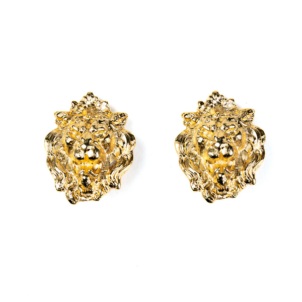 Gold Lion Head Clip Earrings –