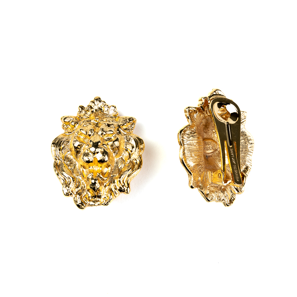 Gold Lion Head Clip Earrings