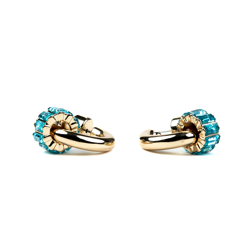 Gold Hoop Earring with Aqua Baguette Ring