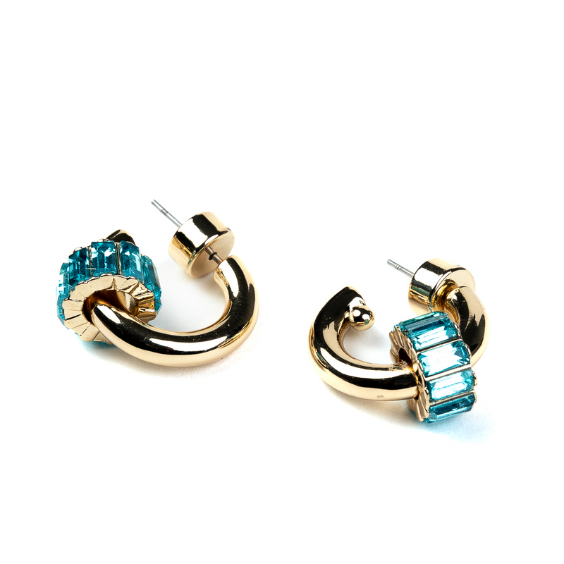 Gold Hoop Earring with Aqua Baguette Ring