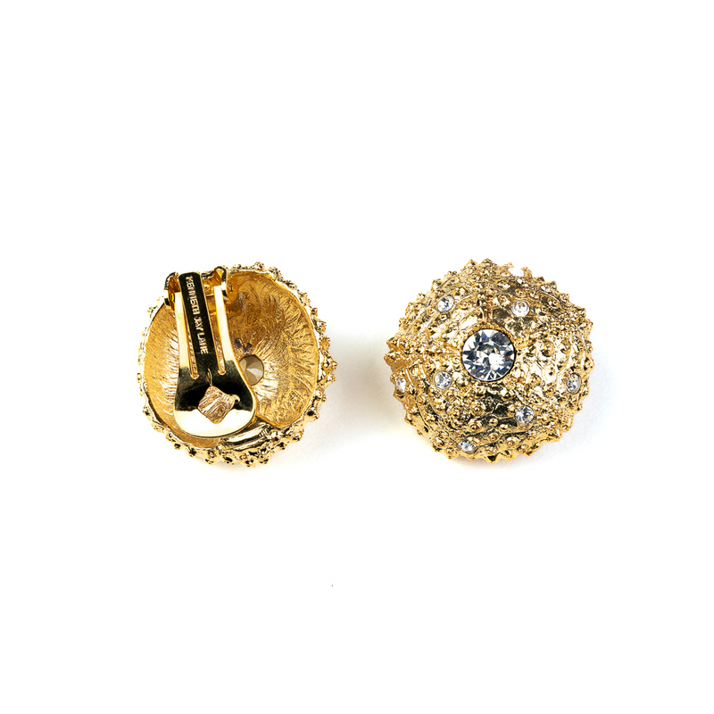 Gold and Crystal Sea Urchin Clip Earrings