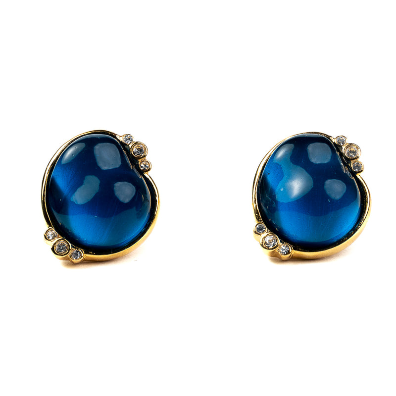 Sapphire Nugget Clip Earrings with Gold Setting and Crystals