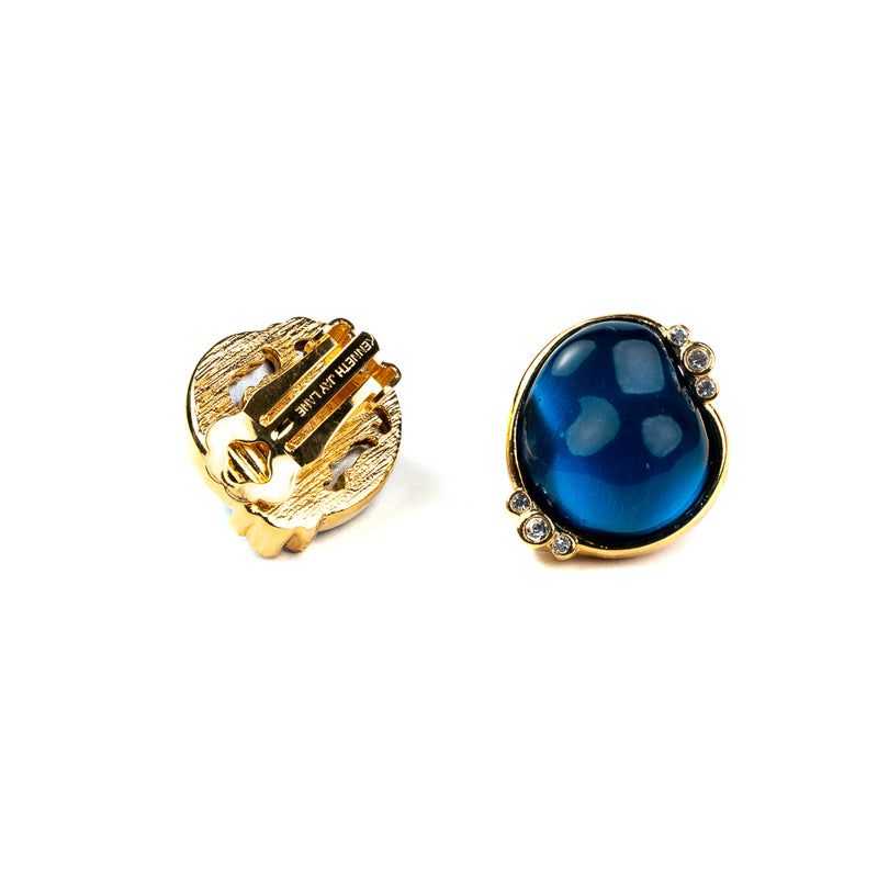 Sapphire Nugget Clip Earrings with Gold Setting and Crystals
