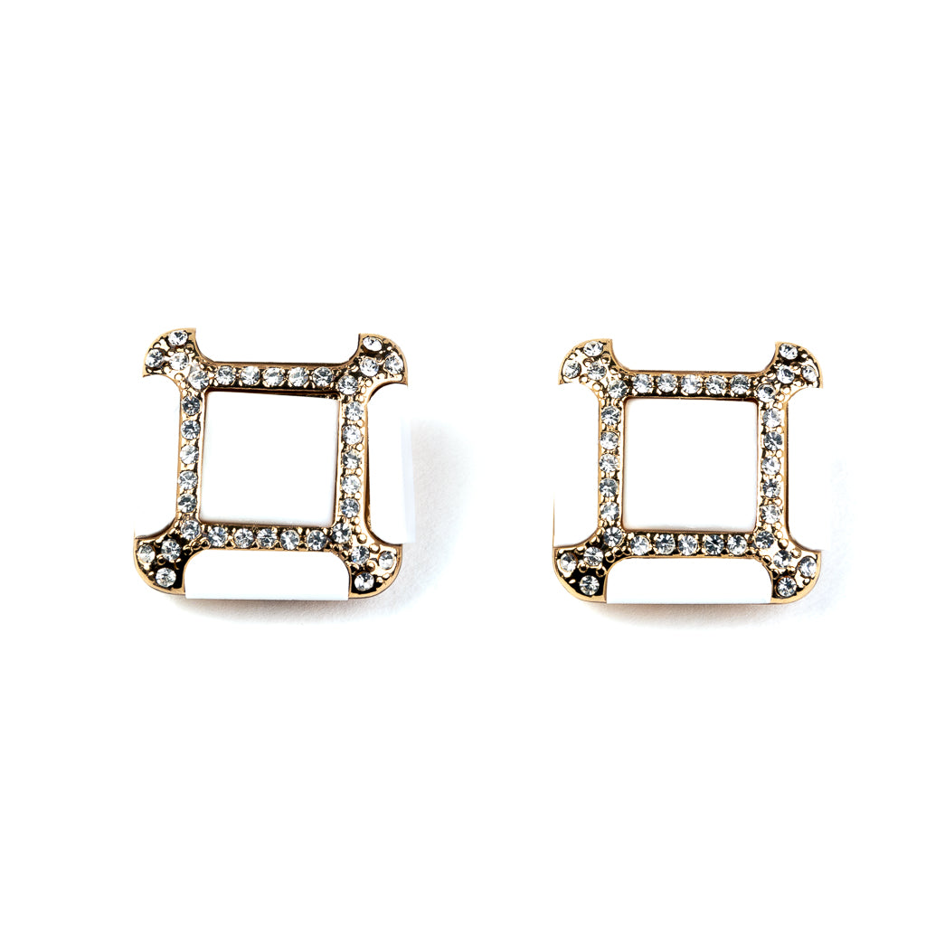 White Square Clip Earrings