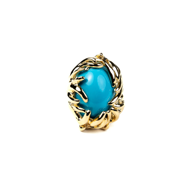 Polished Gold Branch with Turquoise Cabochon Ring