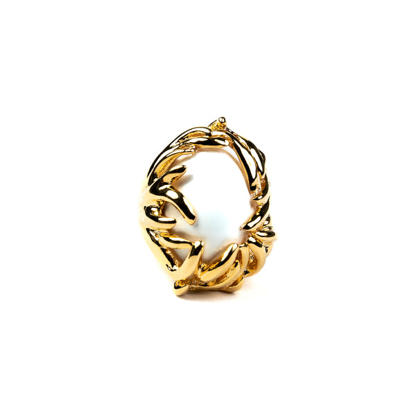 Polished Gold Branch with White Cabochon Ring