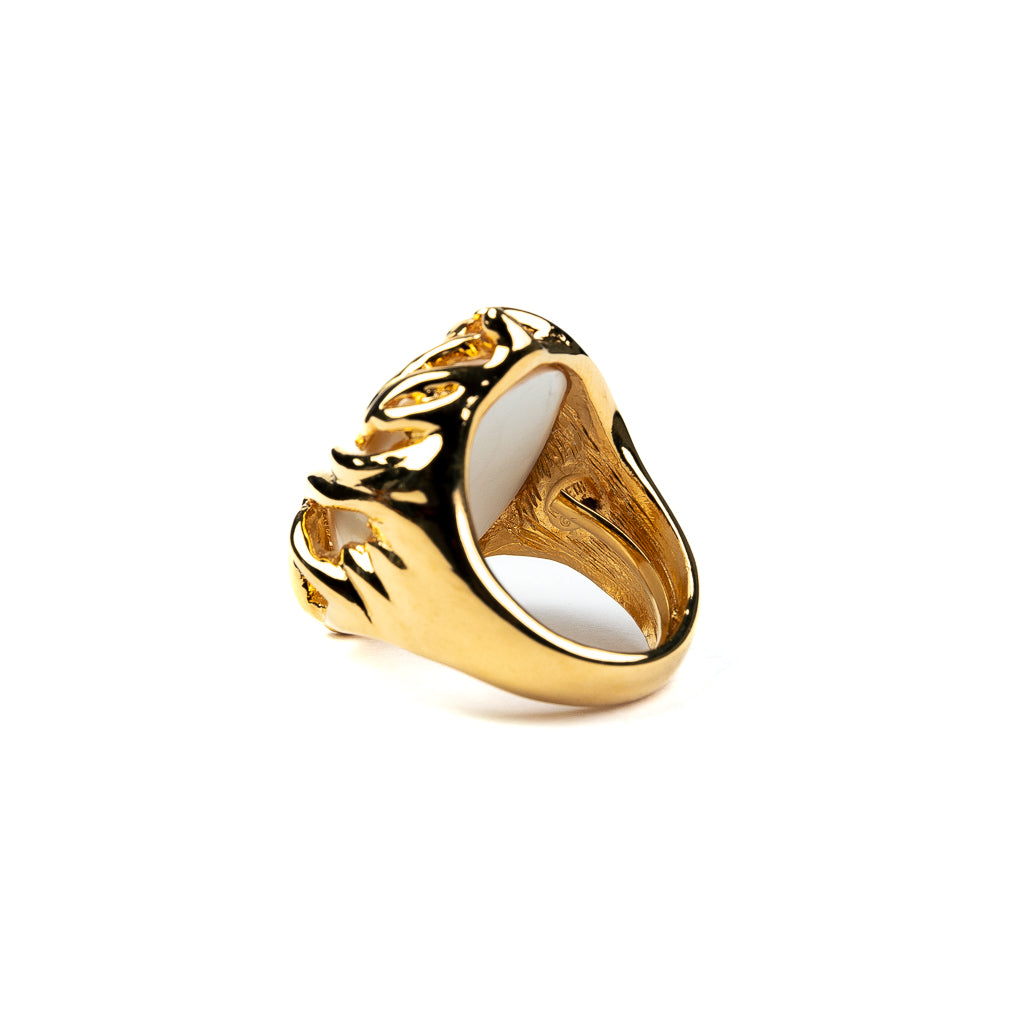 Gold Branch with White Cabochon Ring