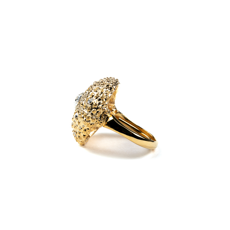 Gold and Crystal Adjustable Sea Urchin Ring