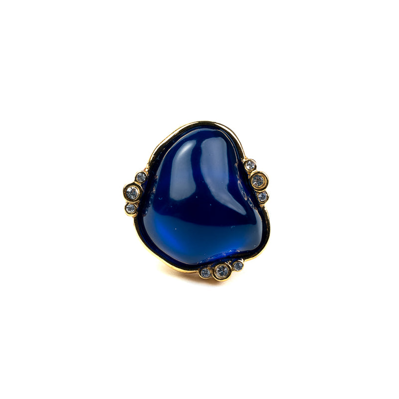 Polished Gold and Crystal Sapphire Ring