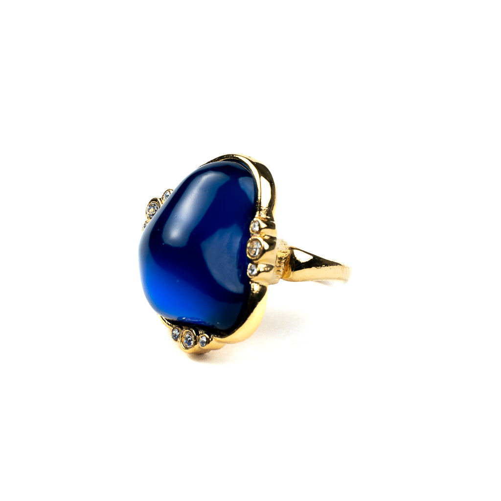 Polished Gold and Crystal Sapphire Ring