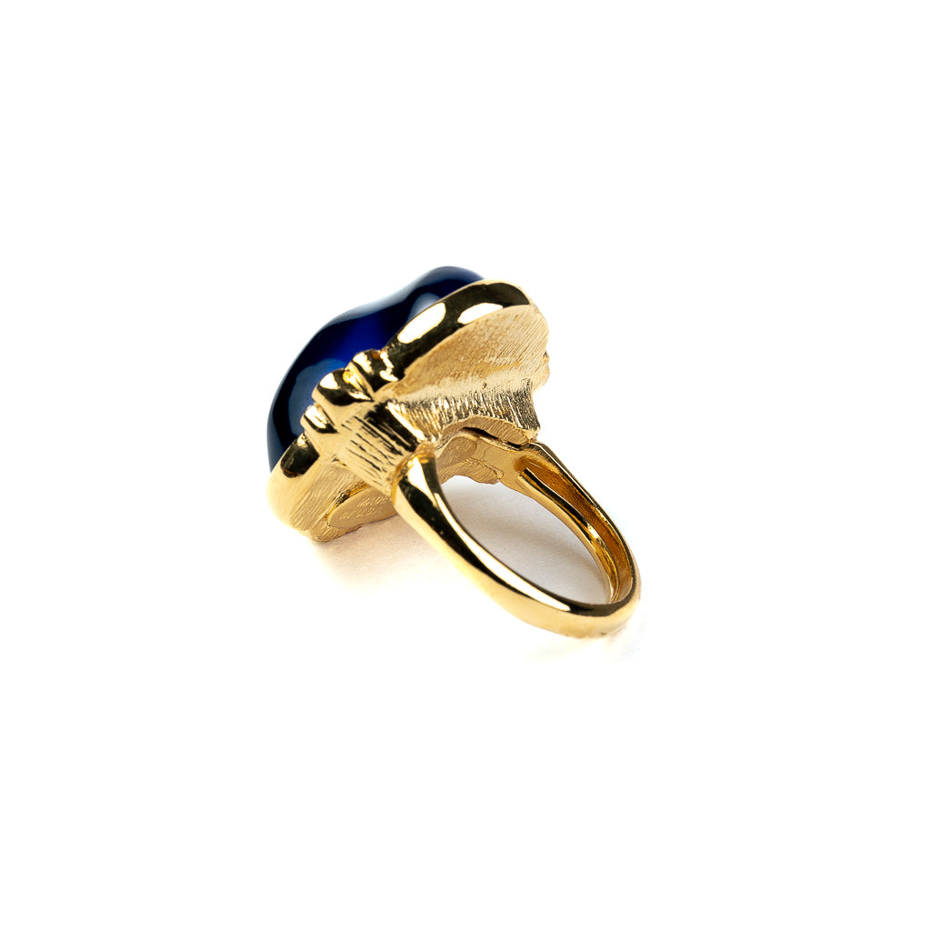 Polished Gold and Crystal Sapphire Ring