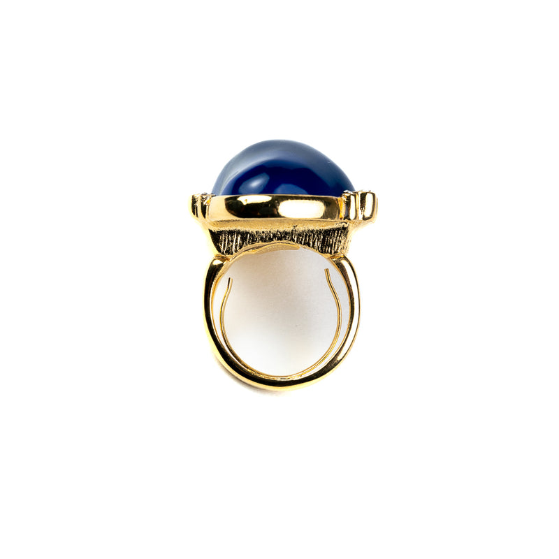 Polished Gold and Crystal Sapphire Ring
